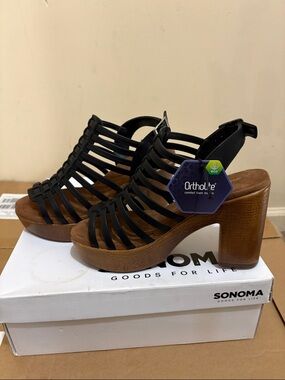 Sonoma Black Strappy Platform Block Heel Sandals